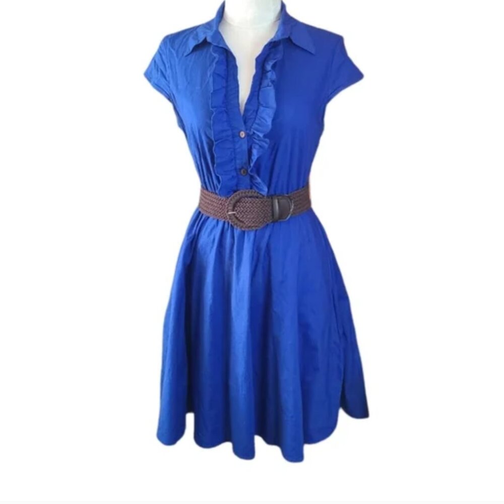 Retro Blue Belted Dress